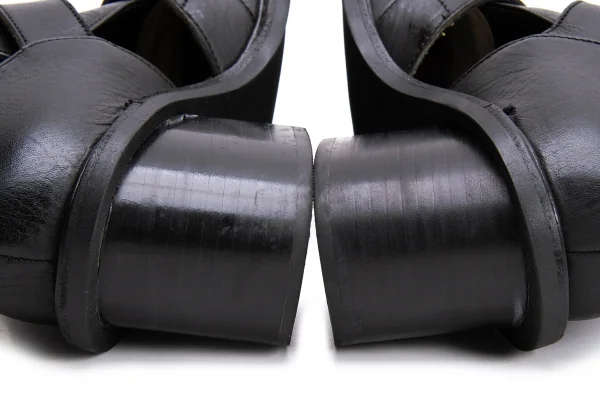 ワイズY's ダブルベルトレザーヒールシューズ 黒4(24.5位） K-137295_011