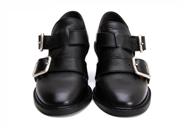 ワイズY's ダブルベルトレザーヒールシューズ 黒4(24.5位） K-137295_004