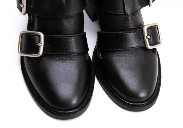 ワイズY's ダブルベルトレザーヒールシューズ 黒4(24.5位） K-137295_005