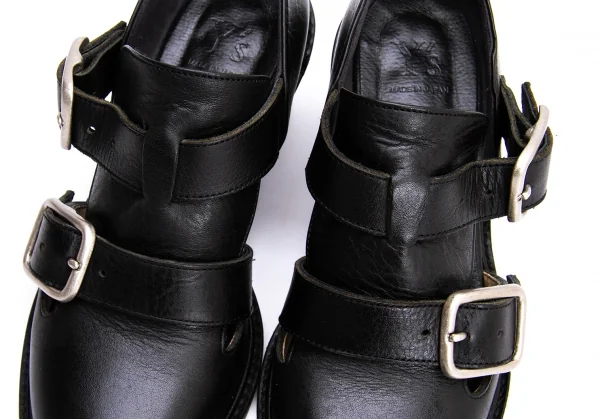 ワイズY's ダブルベルトレザーヒールシューズ 黒4(24.5位） K-137295_006