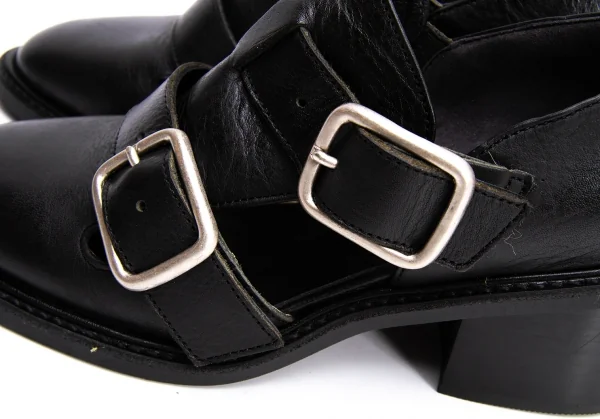 ワイズY's ダブルベルトレザーヒールシューズ 黒4(24.5位） K-137295_007