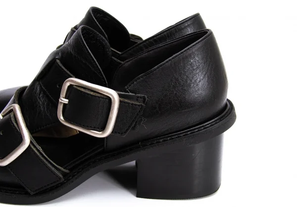 ワイズY's ダブルベルトレザーヒールシューズ 黒4(24.5位） K-137295_008