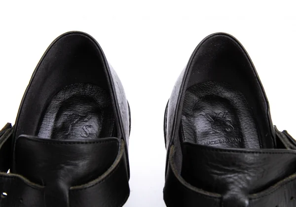 ワイズY's ダブルベルトレザーヒールシューズ 黒4(24.5位） K-137295_009