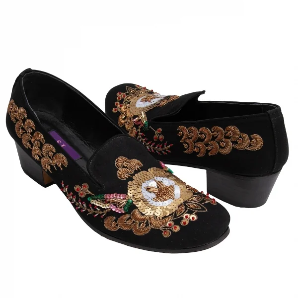 TAKESHI KOSAKA by Y's Pink Label Sequins Heel Shoes Black,Gold US About 6.5 K-137296_001