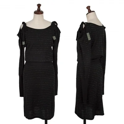 cacharel Glitter Striped Shoulder Ribbon Design Knit Dress