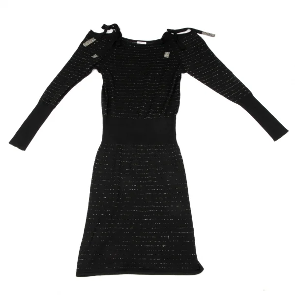 cacharel Glitter Striped Shoulder Ribbon Design Knit Dress K-137334_002