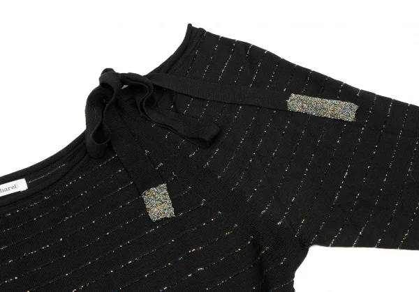 cacharel Glitter Striped Shoulder Ribbon Design Knit Dress K-137334_004