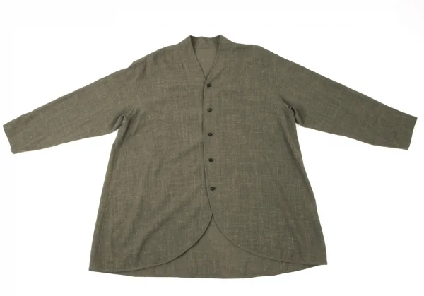 ヨーガンレールJURGEN LEHL ウールリネンノーカラーシャツ カーキM K-137385_002
