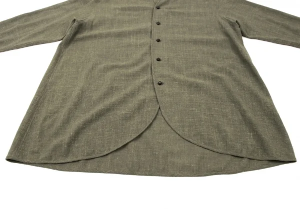 ヨーガンレールJURGEN LEHL ウールリネンノーカラーシャツ カーキM K-137385_010