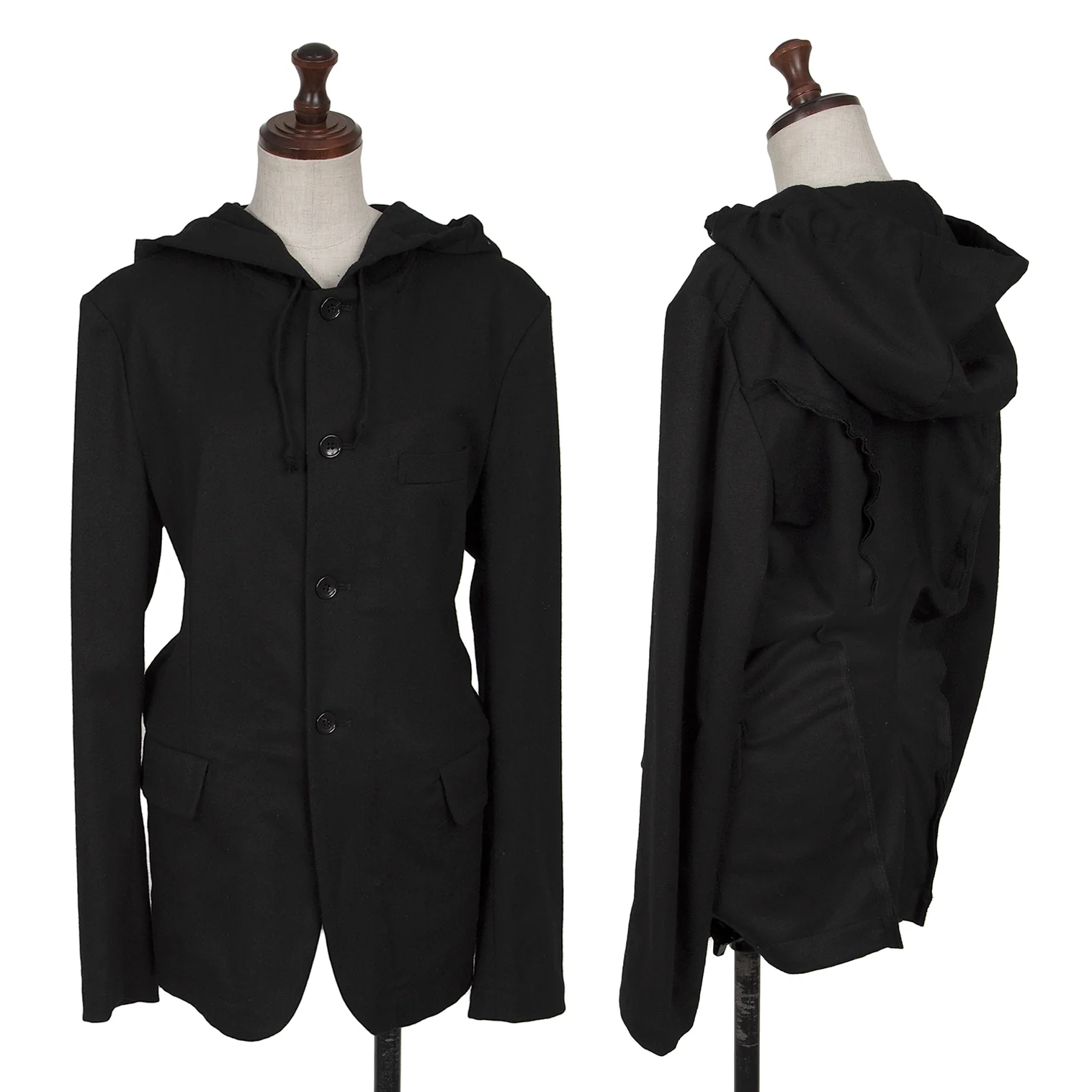 ブラックコムデギャルソン  フード ウールジャケット 背面ギャザー 黒　L ブラックコムデギャルソンBLACK COMME des GARCONS ウールバック
