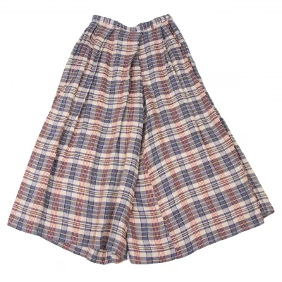 45R Linen Check Tuck Wide Pants