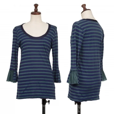 sacai luck Cotton Sleeve Switching Gather Striped T Shirt