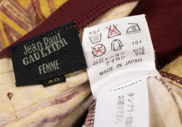 ジャンポールゴルチエ ファムJean Paul GAULTIER FEMME トライバルプリントレーヨンTシャツ ボルドーカーキ40 K-137713_016