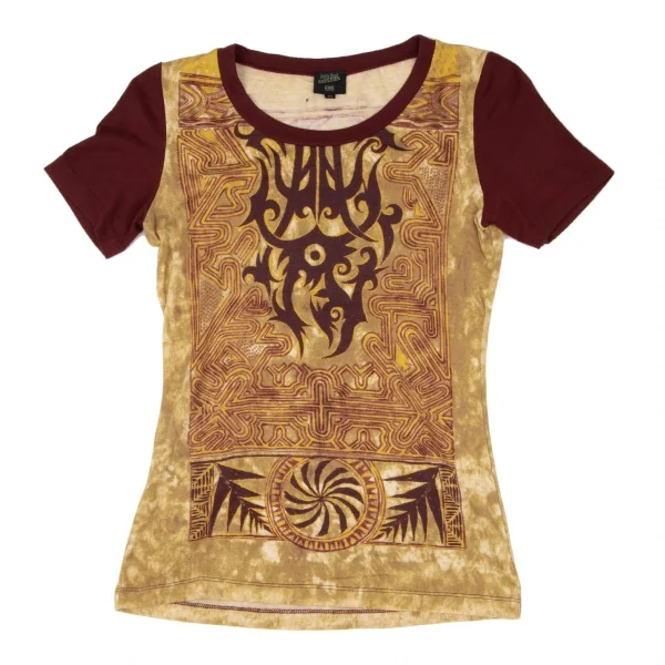 ジャンポールゴルチエ ファムJean Paul GAULTIER FEMME トライバルプリントレーヨンTシャツ ボルドーカーキ40 K-137713_002