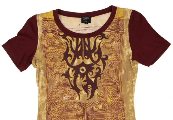 ジャンポールゴルチエ ファムJean Paul GAULTIER FEMME トライバルプリントレーヨンTシャツ ボルドーカーキ40 K-137713_003