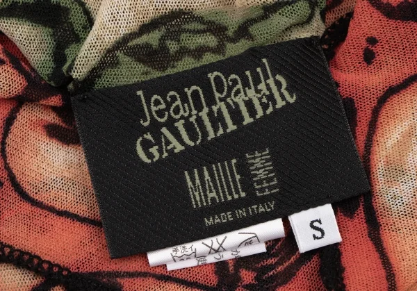 Jean-Paul GAULTIER MAILLE FEMME Face Print Draped Neck Mesh T Shirt K-137758_020