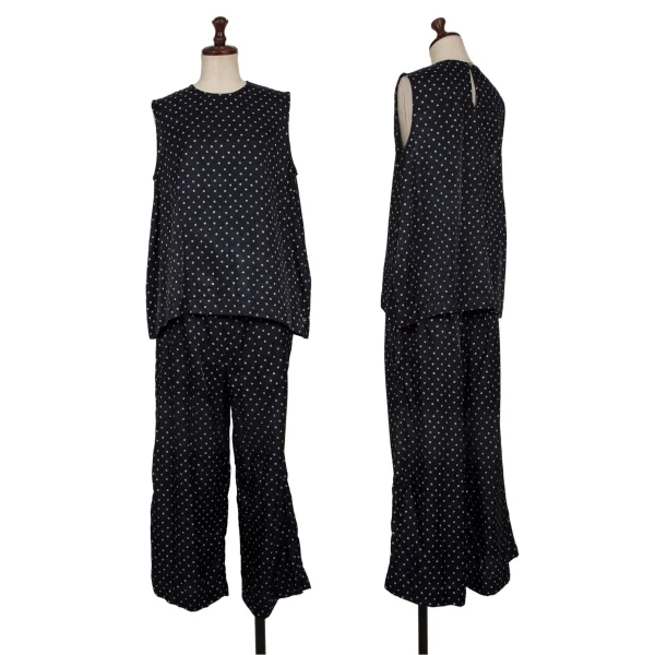 45R Cupra Cotton Dot Printed Sleeveless Blouse & Pants Navy 2 3 K-137958_001