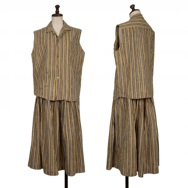 45R Cotton Stripe Sleeveless Blouse & Skirt Mustard 3 K-137961_001
