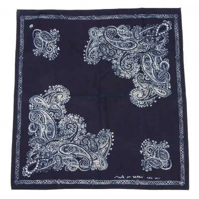 45R Indigo Dyed Paisley Pattern Handkerchief