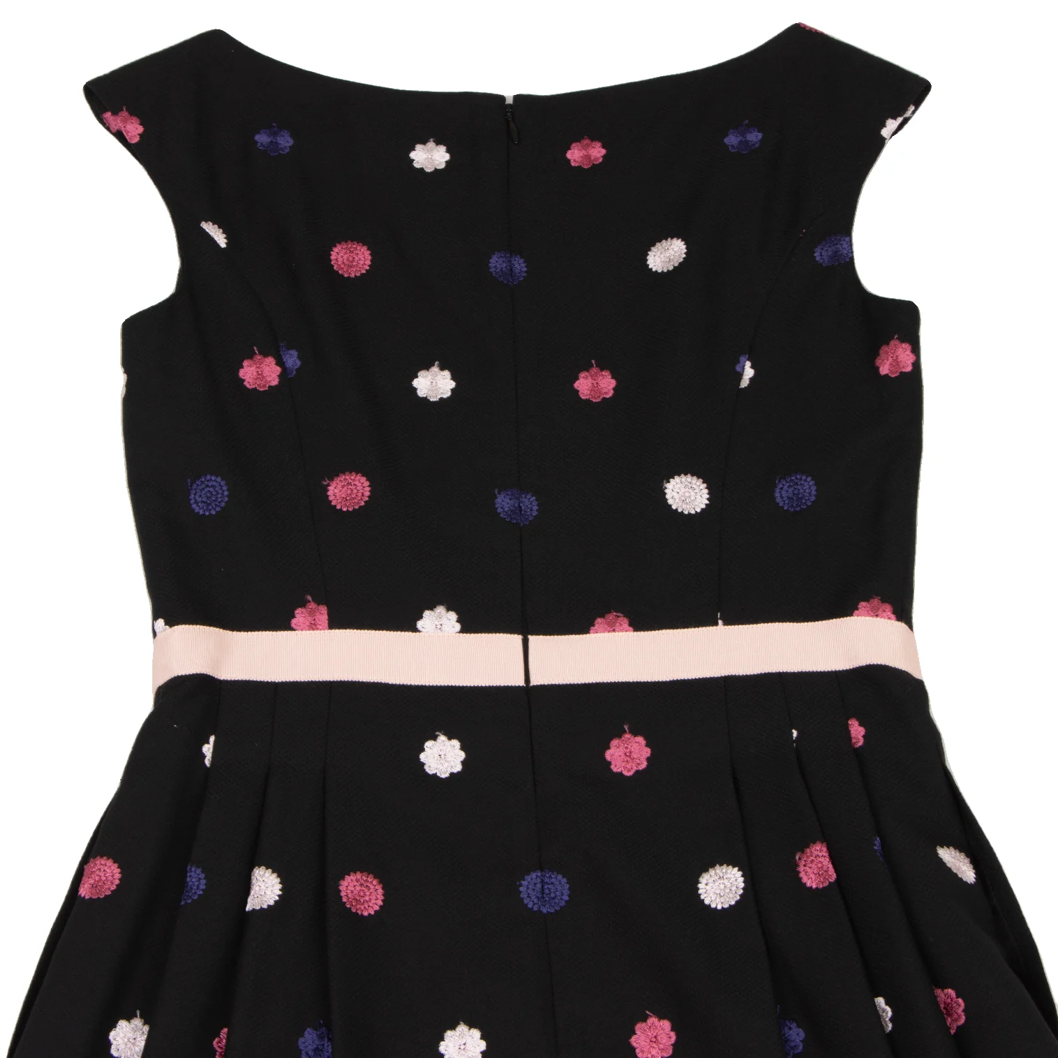 トッカTOCCA ポリレーヨン刺繍タックワンピース 黒ピンク紫2