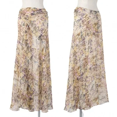 【SALE】イッセイミヤケISSEY MIYAKE シフォンプリントフレアースカート ベージュ