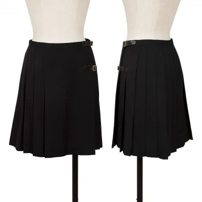 BURBERRY BLUE LABEL Leather Belt Pleated Wrap Skirt
