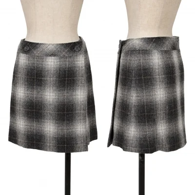 BURBERRY BLUE LABEL Wool Check Wrap Mini Skirt