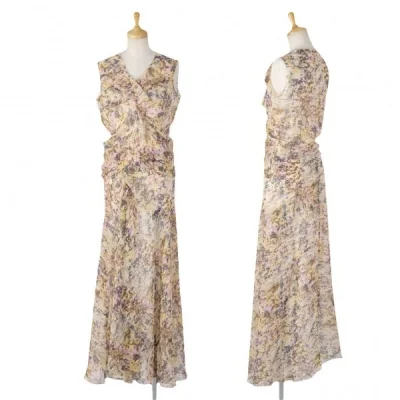 イッセイミヤケISSEY MIYAKE　シフォンプリントセットアップスーツ ベージュ