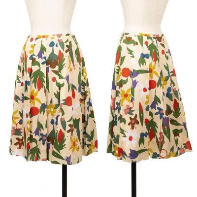 Jocomomola Cotton Linen Floral Print Pleated Skirt