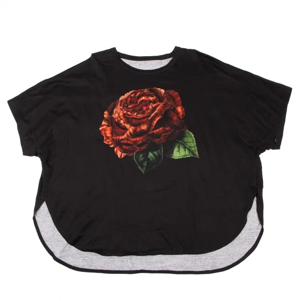 グラウンド ワイGround Y コットンローズドルマンスリーブラウンドヘムTシャツ 黒赤緑3 K-138248_001