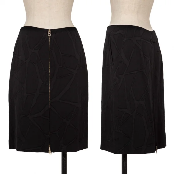 Jean-Paul GAULTIER CLASSIQUE Wool Cut Pattern Double Zip Skirt Black 40 K-138275_001