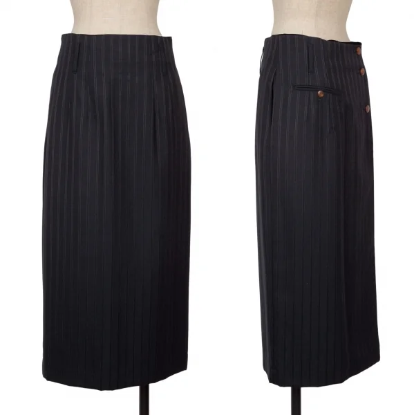 Jean Paul GAULTIER Wool Back Pocket Striped Skirt Navy 9 K-138279_001