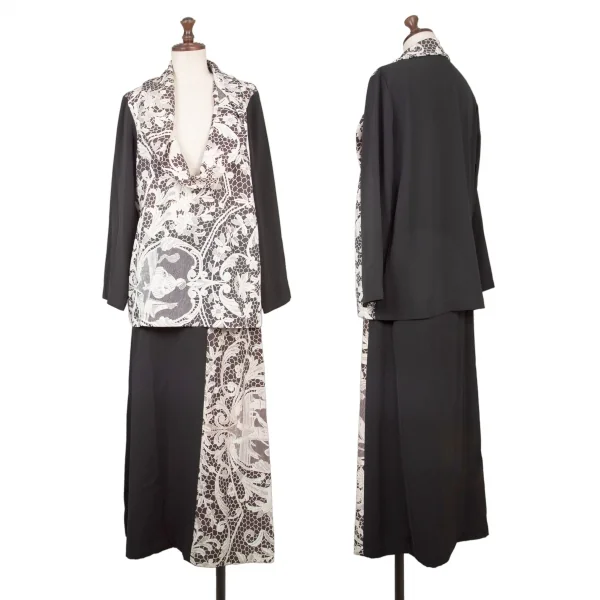 トリココムデギャルソンtricot COMME des GARCONS フロントレースプリント切替セットアップ 黒白M位 K-138355_001