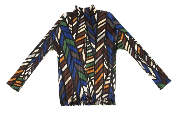 プリーツプリーズPLEATS PLEASE グラフィックプリントフリンジセットアップ 黒マルチ3 5 K-138415_009