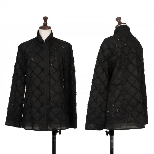 HIROKO BIS Embroidery Patch Lace Shirt Black 9 K-138498_001