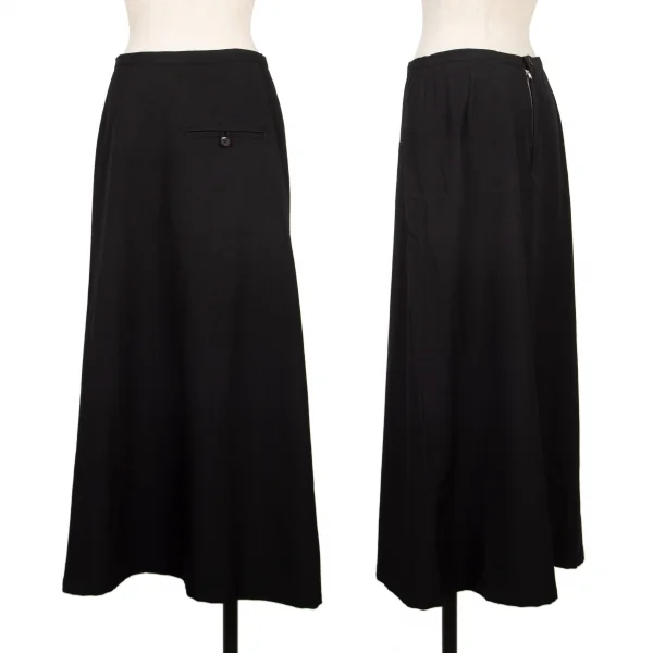 Y's Wool Gaba Flare Long Skirt Black 2 K-138511_001