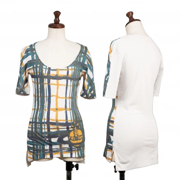 ヴィヴィアンウエストウッド レッドレーベルVivienne Westwood Red Label コットンリヨセルグラフィックプリントTシャツ グレーマスタード 白他1 K-138523_001