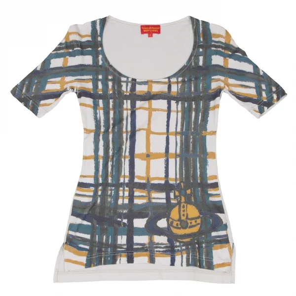 ヴィヴィアンウエストウッド レッドレーベルVivienne Westwood Red Label コットンリヨセルグラフィックプリントTシャツ グレーマスタード 白他1 K-138523_002
