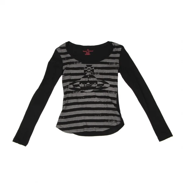 ヴィヴィアンウエストウッド レッドレーベルVivienne Westwood Red Label コットンオーブボーダープリントカットソー 黒チャコールグレー1 K-138537_002
