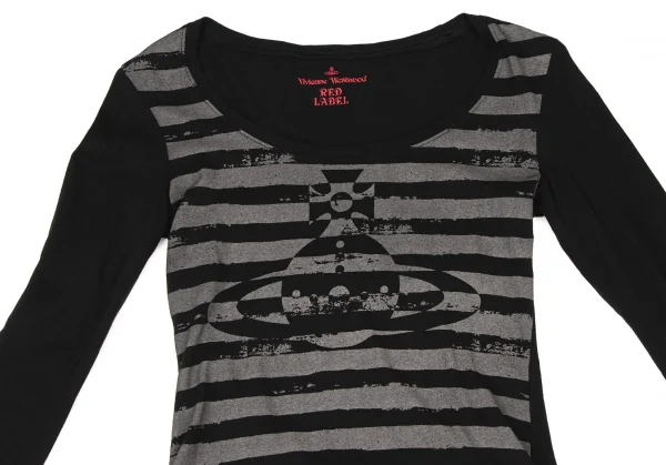 ヴィヴィアンウエストウッド レッドレーベルVivienne Westwood Red Label コットンオーブボーダープリントカットソー 黒チャコールグレー1 K-138537_003