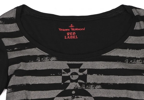 ヴィヴィアンウエストウッド レッドレーベルVivienne Westwood Red Label コットンオーブボーダープリントカットソー 黒チャコールグレー1 K-138537_004