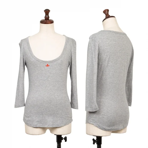 ヴィヴィアンウエストウッド レッドレーベルVivienne Westwood Red Label コットンオーブ刺繍7分袖カットソー グレー赤2 K-138539_001