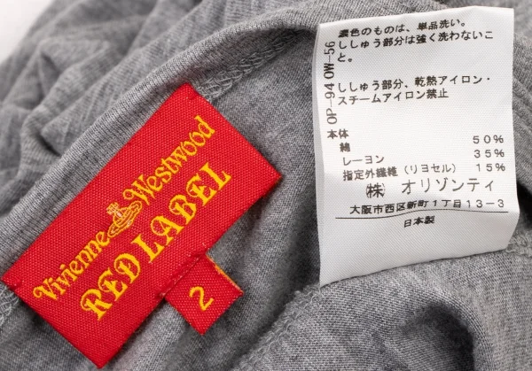 ヴィヴィアンウエストウッド レッドレーベルVivienne Westwood Red Label コットンオーブ刺繍7分袖カットソー グレー赤2 K-138539_012