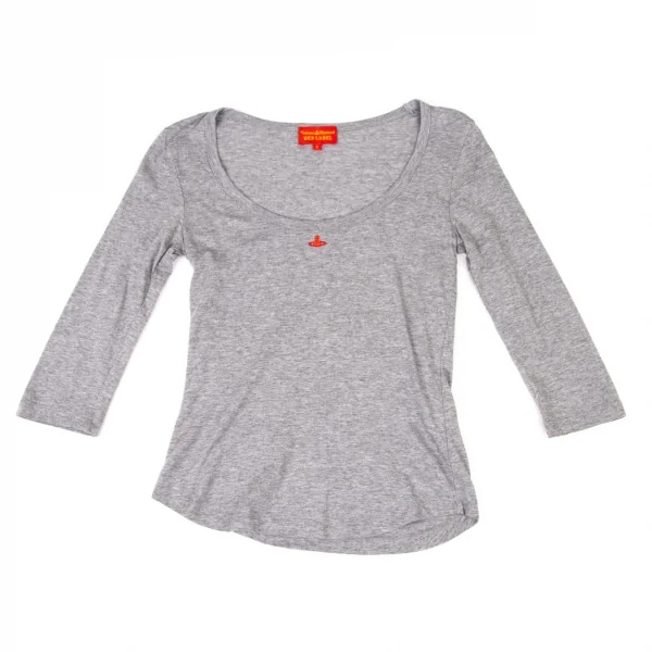 ヴィヴィアンウエストウッド レッドレーベルVivienne Westwood Red Label コットンオーブ刺繍7分袖カットソー グレー赤2 K-138539_002