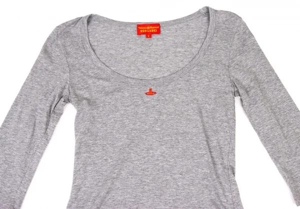 ヴィヴィアンウエストウッド レッドレーベルVivienne Westwood Red Label コットンオーブ刺繍7分袖カットソー グレー赤2 K-138539_003