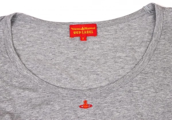 ヴィヴィアンウエストウッド レッドレーベルVivienne Westwood Red Label コットンオーブ刺繍7分袖カットソー グレー赤2 K-138539_004