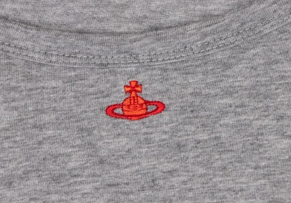 ヴィヴィアンウエストウッド レッドレーベルVivienne Westwood Red Label コットンオーブ刺繍7分袖カットソー グレー赤2 K-138539_005