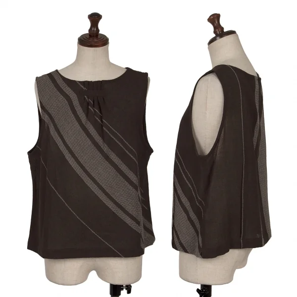 t.b SENSOUNICO Wool Bias Striped Tuck Vest Brown 38 K-138641_001