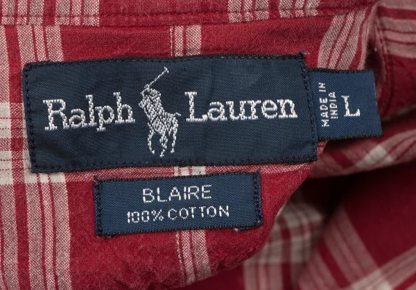 ラルフローレンRalph Lauren コットンボタンダウンチェック半袖シャツ 赤L K-138691_012