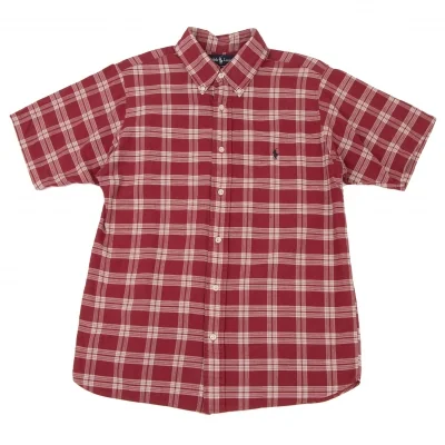 人気 ラルフローレン 半袖 シャツ XL レッド チェック ボタンダウン 古着 ラルフローレンRalph Lauren コットンボタンダウンチェック半袖